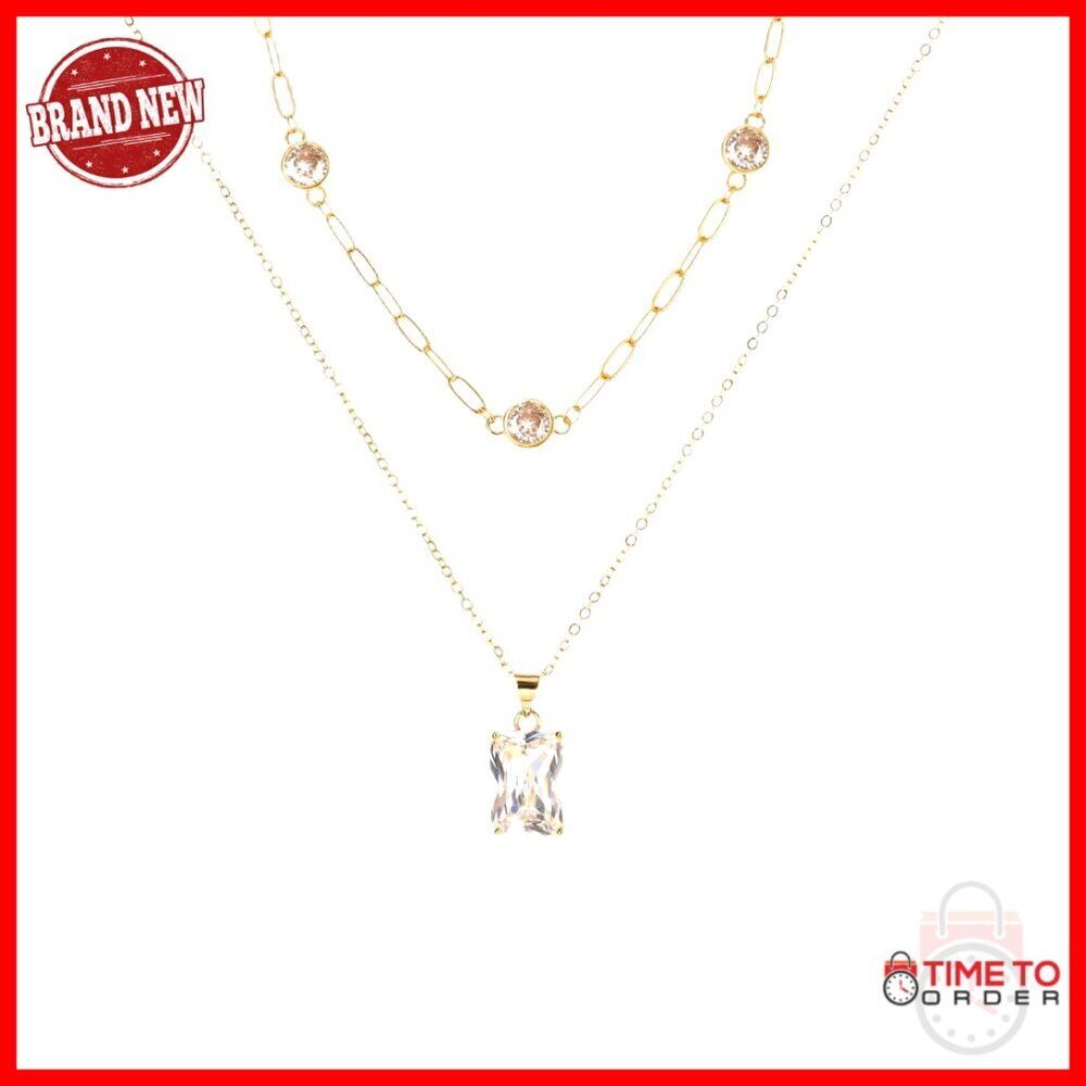 18k Gold Plated April Birthstone Necklace Diamond Pendant Layered